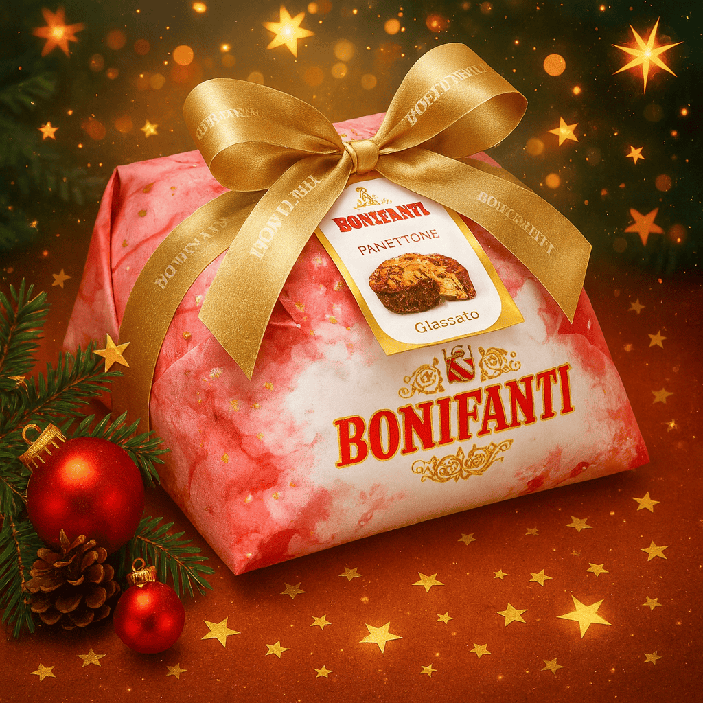 Panettone Bonifanti con decorazioni natalizie